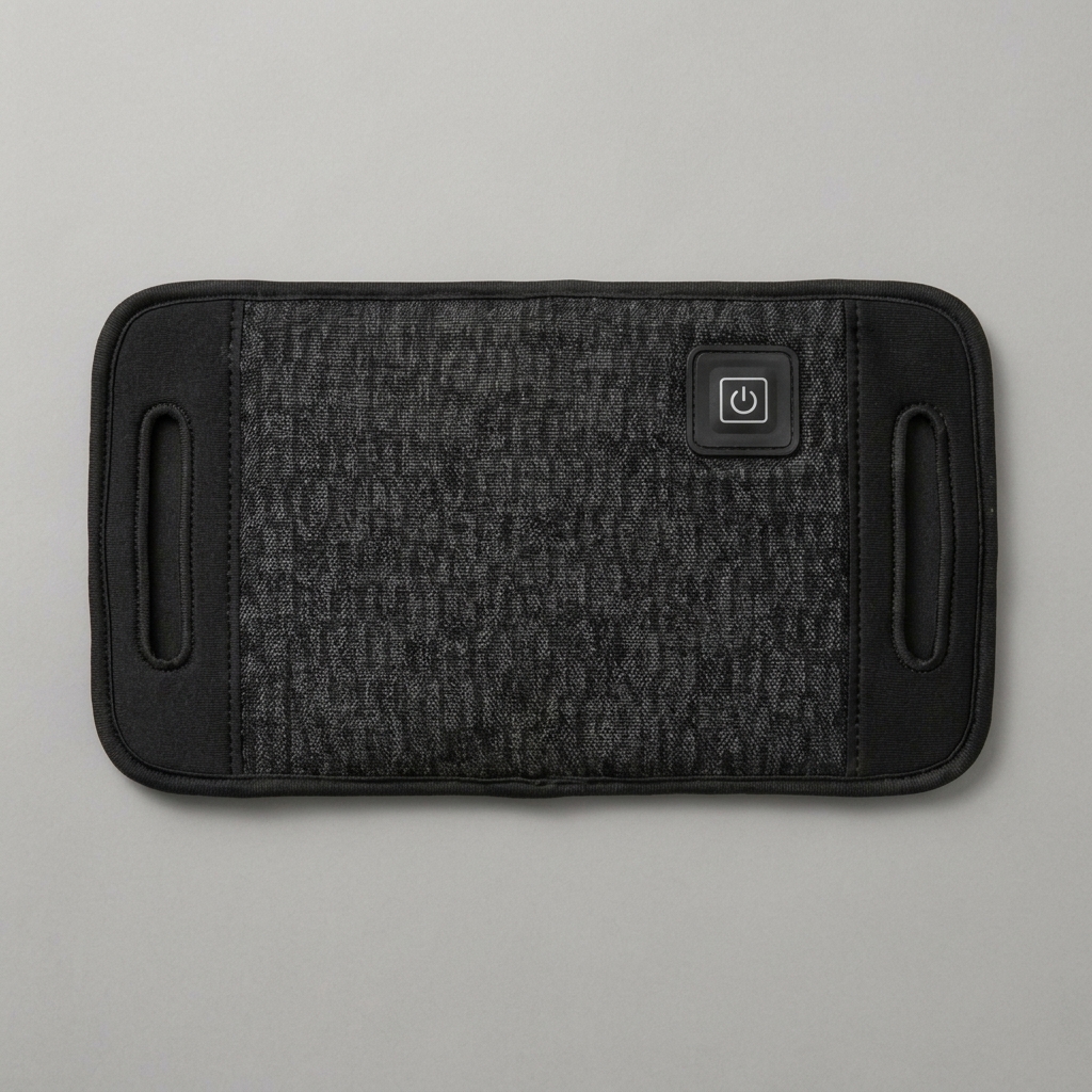 Crown Red Light Therapy Recovery Belt powered off, showing the woven panel, power button and strap slots