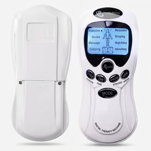 Crown EMS Pulse Recovery Unit shown front and back, with LCD display and mode buttons