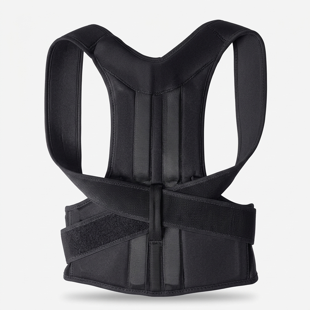 Crown Posture Corrector laid flat, showing the figure-eight shoulder straps and lumbar support panel