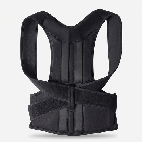 Crown Posture Corrector laid flat, showing the figure-eight shoulder straps and lumbar support panel