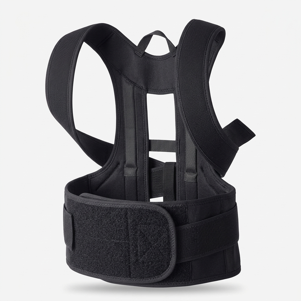 Crown Posture Corrector at a three-quarter angle, showing the adjustable waist band and back structure
