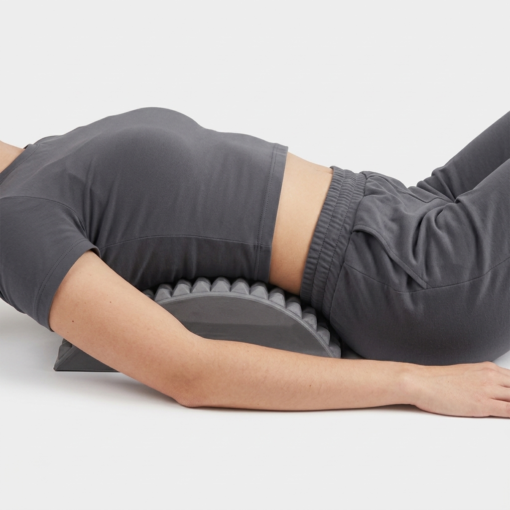 Crown Spinal Decompression Stretcher in use, lying back over the arch for lumbar extension